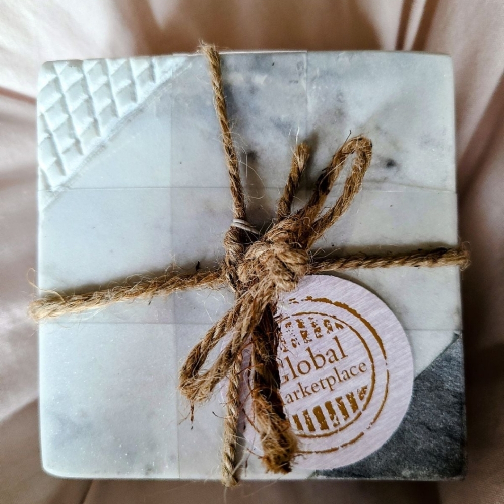 New Global Marketplace Square Marble Coasters - Set of 4 - Picture 2 of 3
